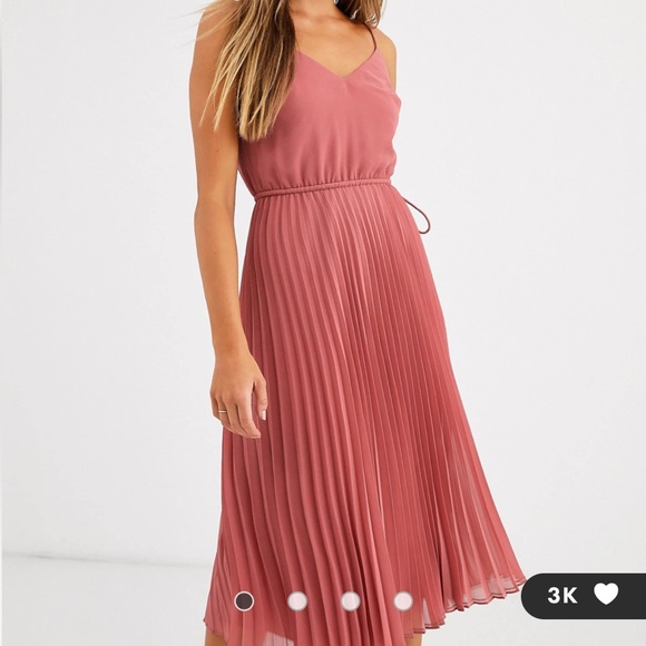 ASOS DESIGN PLEATED CAMI MIDI DRESS IN DARK PINK SIZE 12 US - Picture 3 of 6